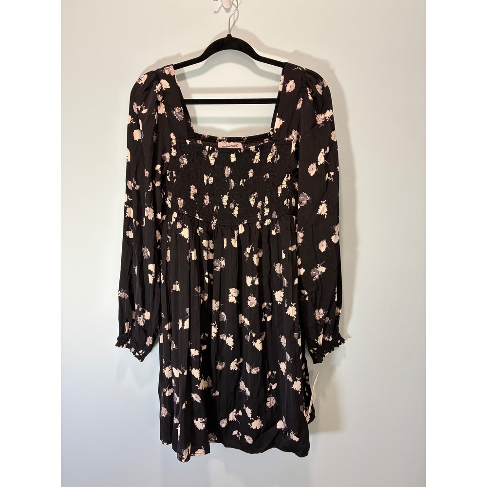 Motherhood Maternity Black White Floral Smocked Square Neck Mini Dress Medium